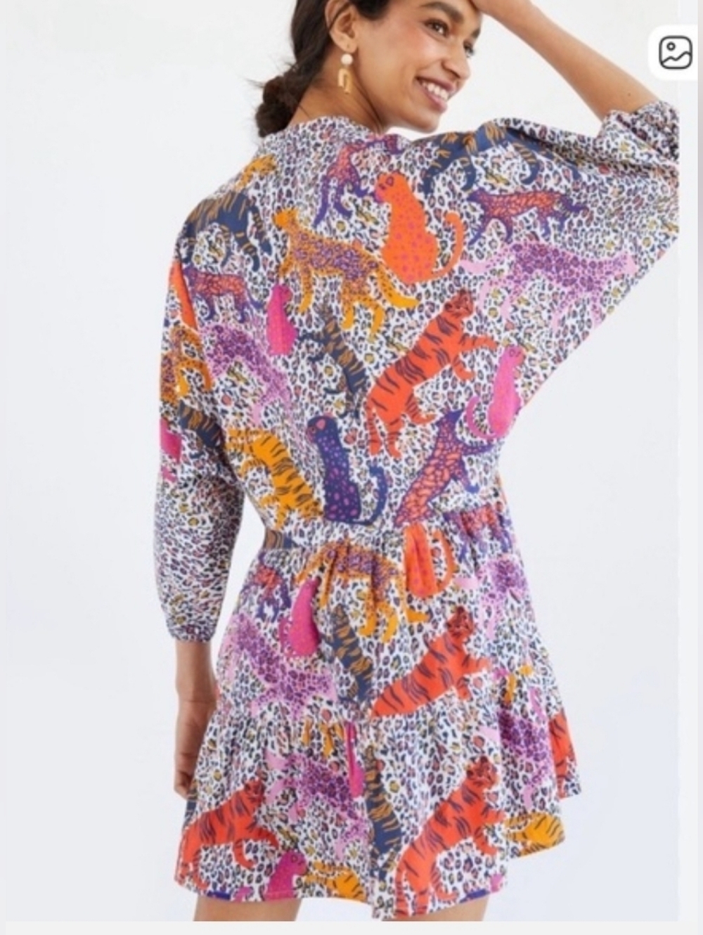 Anthropologie x Conditions Apply Multicolor Animal Tiger Tiered Tunic Dress XL - Picture 16 of 16